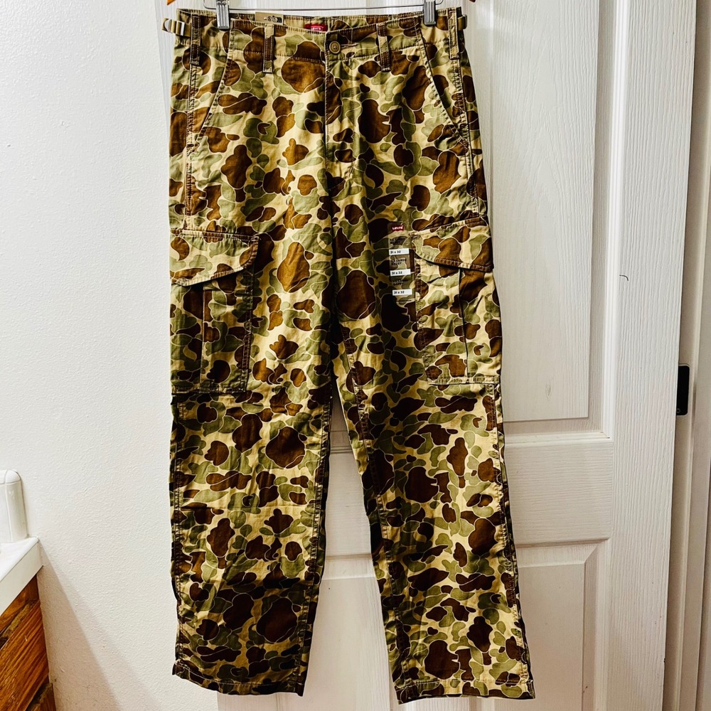 Levis XX Cargo Baggy Pants Mens 31x32 Green Ombre Camo Cotton Ripstop 003KQ0007